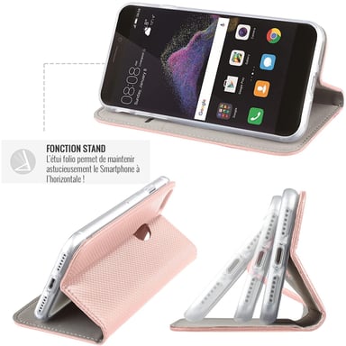 JAYM - Custodia Folio Oro Rosa per Apple iPhone 14 - Chiusura magnetica - Funzione Cinema Stand - Custodia per carte di credito inclusa