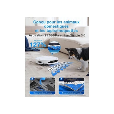 Robot aspirateur laveur ECOVACS DEEBOT T50 OMNI Gen3 Station OMNI 25 000 Pa lavage à l'eau chaude Blanc