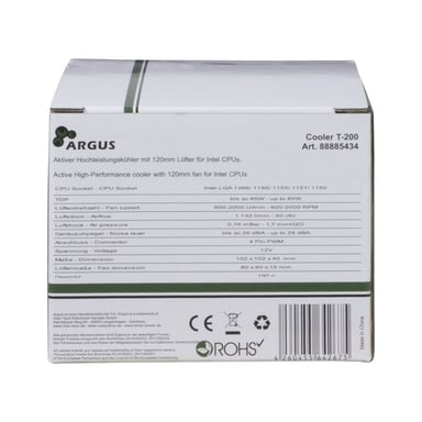 Inter-Tech Argus T-200 Processeur Refroidisseur 8 cm Noir, Orange