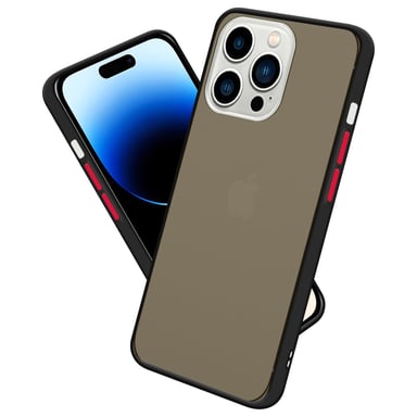 Coque pour Apple iPhone 14 PRO en Noir Givré - Touches Rouges Housse de protection Étui hybride avec intérieur en silicone TPU et dos en plastique mat