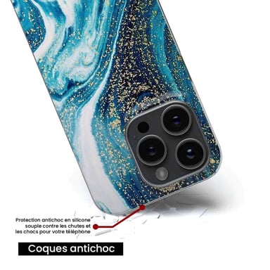 Coque en silicone - Compatible Samsung Galaxy A24 4G - design marbre bleu paillete