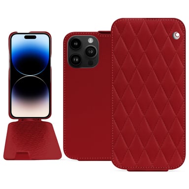 Housse cuir Apple iPhone 15 Pro Max - Rabat vertical - Rouge - Cuir lisse couture