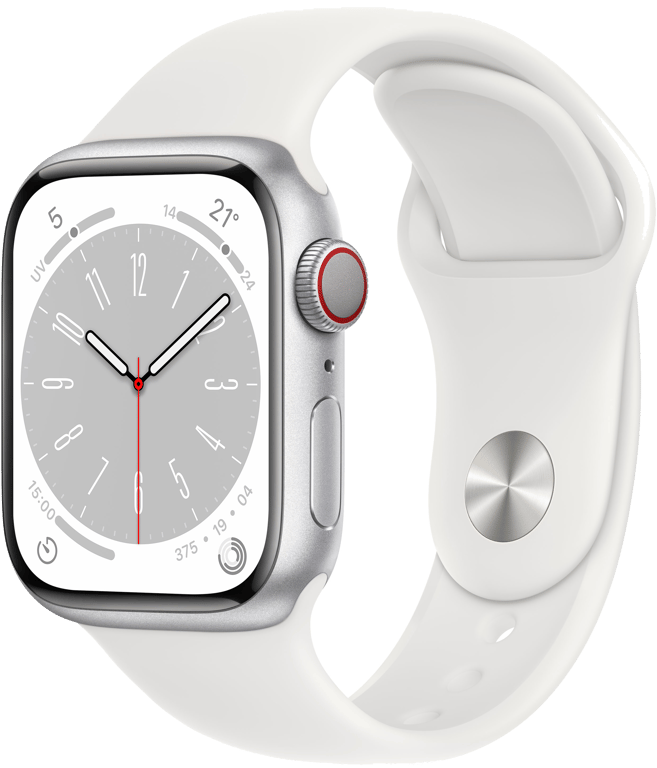 Apple Watch Series 8 OLED 41 mm - Boîtier en Aluminium argent - GPS + Cellular - Bracelet Sport - Bl