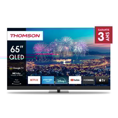 Thomson 65” (165 Cm) Qled 4k Uhd Google TV Plus, Google Assistant, 60 Hz, Pied Pivotant -65qg6c14-