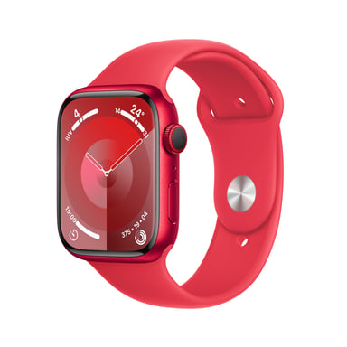 Watch Series 9 GPS + Cellulaire, boitier en aluminium de 45 mm avec boucle en caoutchouc, Rouge, M/L