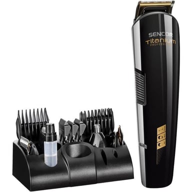 Tondeuse cheveux sans fil SENCOR SHP 8305BK lames titane Noir 12 sabots indicateur hauteur LED autonomie 60 min charge 2 h