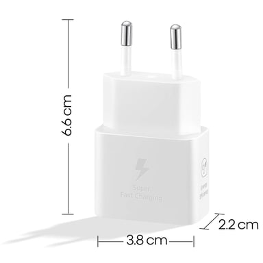 Cargador de red GaN USB-C 25W + Cable USB-C Blanco, Producto oficial de Samsung