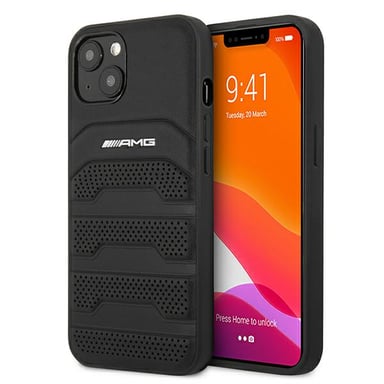 Funda AMG para iPhone 13 mini 5.4'' Piel negra Líneas en relieve