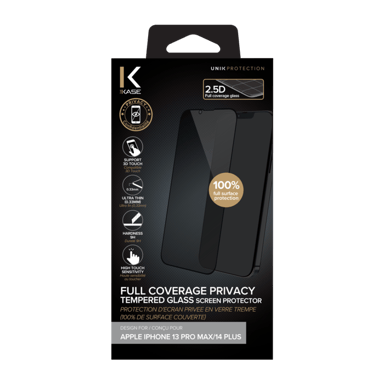 Protector de pantalla privado de cristal templado (100% cobertura de superficie) para Apple iPhone 13 Pro Max/14 Plus, Negro