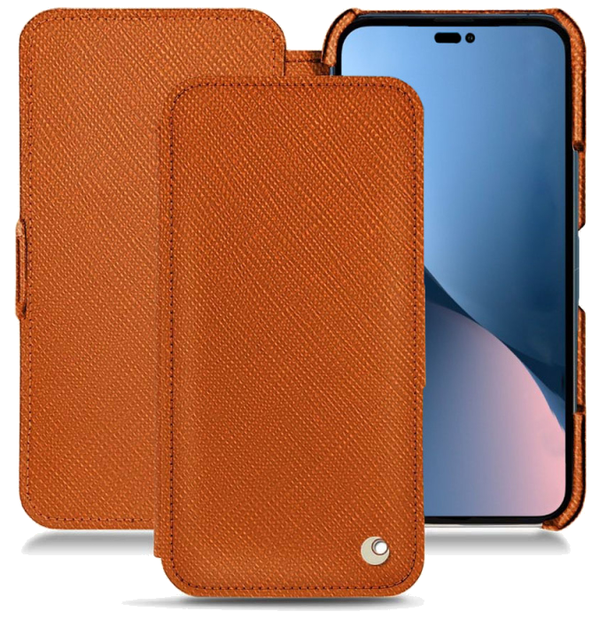 Housse cuir Apple iPhone 14 Max - Rabat horizontal - Orange vibrant - NOREVE