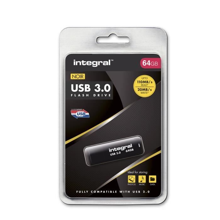 Integral INFD64GBNOIR3.0 lecteur USB flash 64 Go USB Type-A 3.2 Gen 1 (3.1 Gen 1) Noir - Neuf