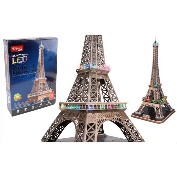 Maquette 3D EXPLORA Tour Eiffel Lumineuse LED 84 pièces À monter soi même - vue 2