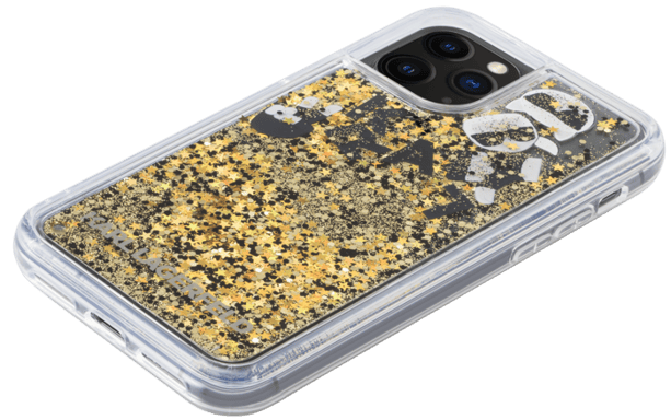 Custodia Karl Lagerfeld Bling Bling con charms fluttuanti per Apple iPhone 11 Pro, oro