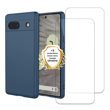 EVETANE Shell Google Pixel 7A Liquid Silicone Navy Blue + 2 Protezioni per lo schermo in vetro temperato infrangibile