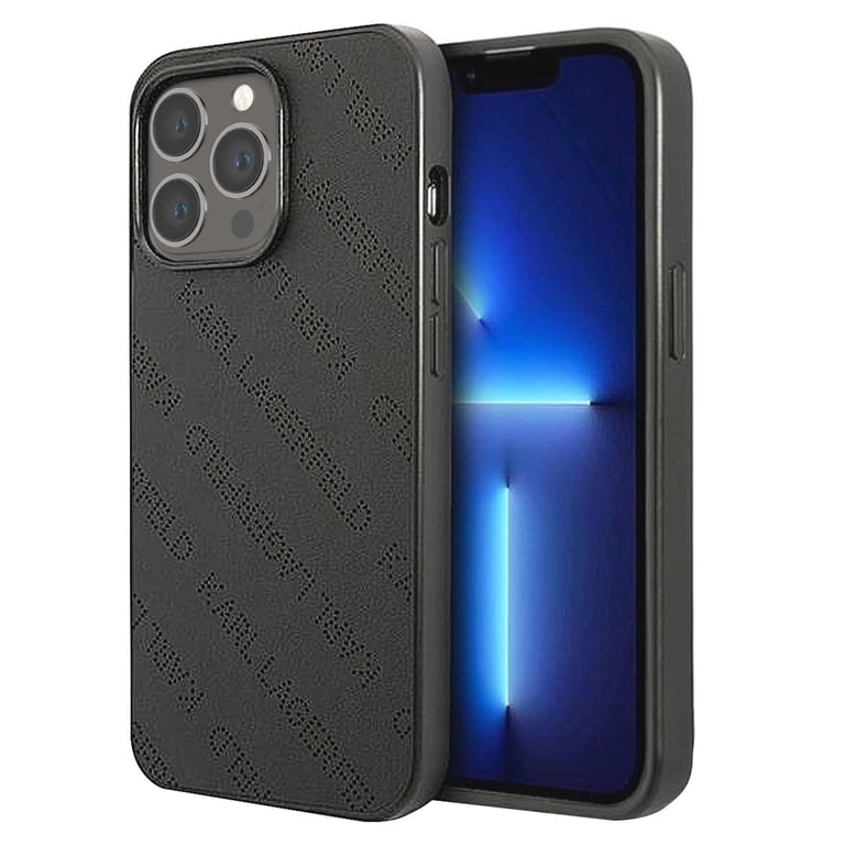 Karl Lagerfeld Coque pour iPhone 13 Pro Max Cuir Perfor&eacute; Antichoc Noir