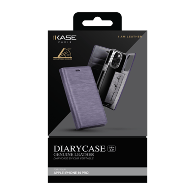 Diarycase 2.0 Funda tipo almeja de piel auténtica con soporte magnético para Apple iPhone 14 Pro, Vesper Violet