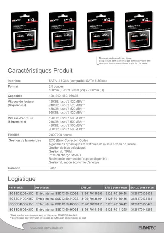 Emtec X150 Power Plus 480 Go 2.5 Série ATA III Neuf - vue 2