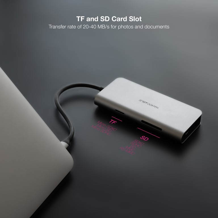 NANOCABLE 10.16.4609 – Hub USB C 8 en 1 Convertisseur USB C 3.1 vers 3xUSB A 3.0 + HDMI 4K@60Hz + USB C PD + RJ45 1Gbps + TF + SD Aluminium 18 cm - vue 3