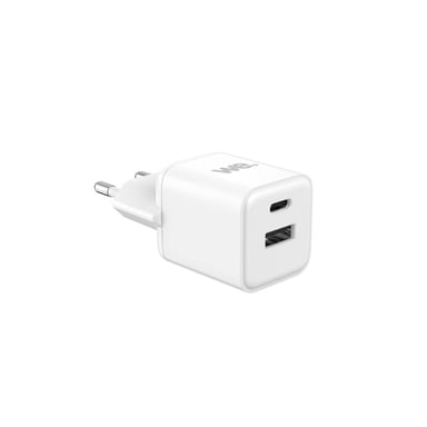 Chargeur secteur WE GaN 1 Port USB et 1 Port USB-C - 30W -  Compatible Power Delivery 3.0 - Format mini - Blanc