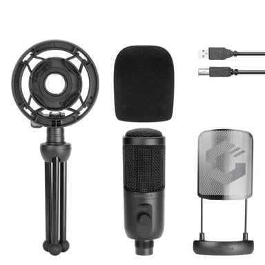 Microphone à Condensateur Cardioïde Professionnel Streaming PodCast avec Filtre Anti-Pop