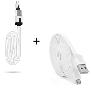 Pack Chargeur pour Smartphone Micro USB (Cable Noodle 3m + Cable Noodle 1m) Android