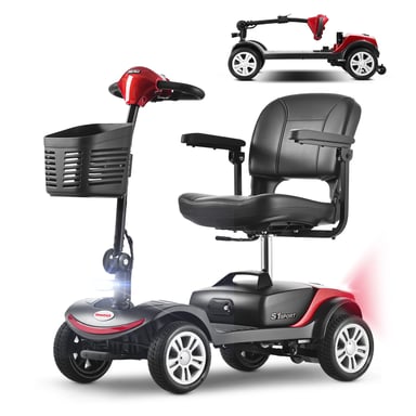 Scooter Électrique Pour Senior et PMR | SWEETRICH S1 SPORT | Vitesse Max 6 km/h | Portée de 15 km | Moteur 300W | Batterie 12Ah | Pneus Pleins | Rouge