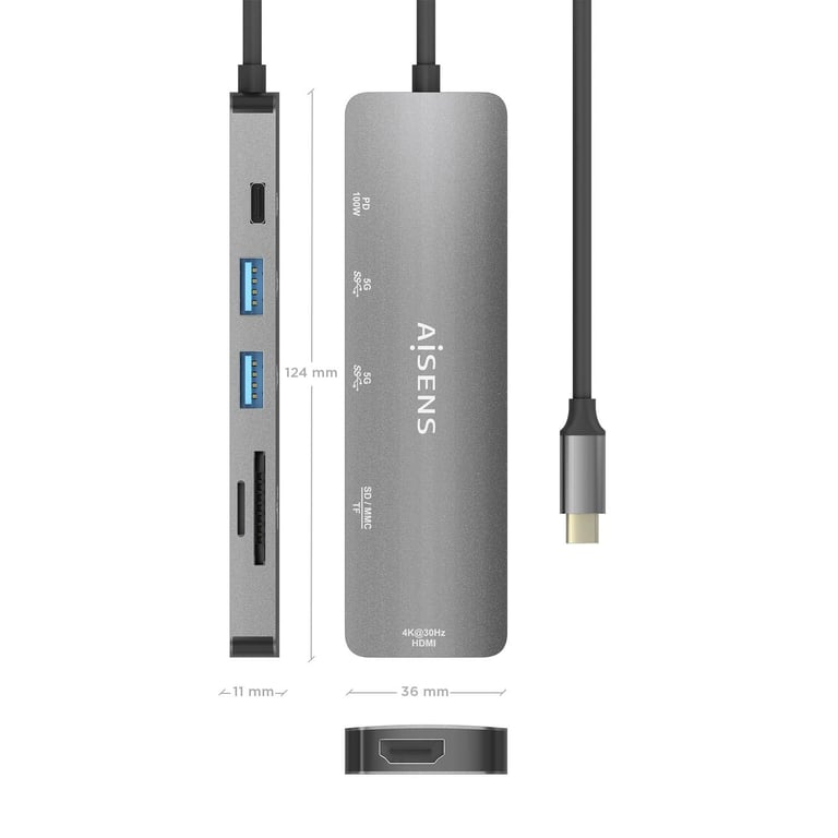 AISENS ASUC 6P016 GR station d'accueil Avec fil USB 3.2 Gen 1 3.1 Gen 1 Type C Neuf - vue 2