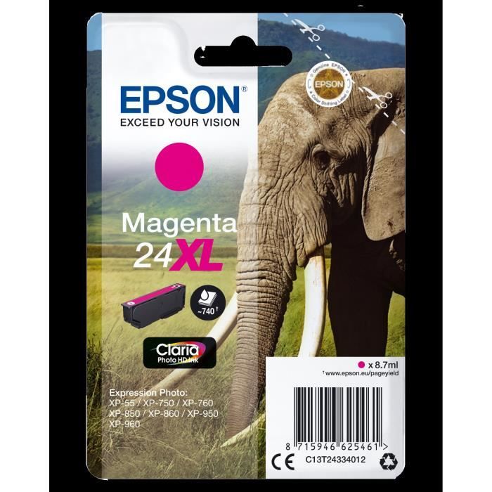 EPSON Cartouche d'encre T2433 XL Magenta - Eléphant (C13T24334012) - Neuf