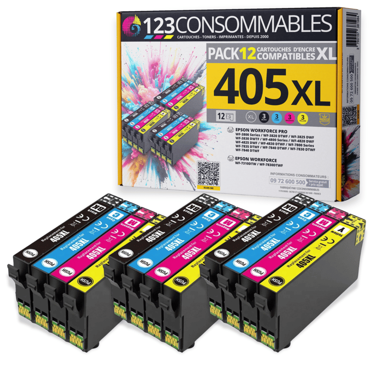 123CONSOMMABLES 405XL Cartouches d'encre compatible avec Epson 405XL Workforce Pro WF 3820DWF 3825DWF 4820DWF 4825DWF WF 7830DTWF WF 7835DTWF WF 7840DTWF 3 / 3 Cyan / 3 / 3 Jaune Neuf - vue 4