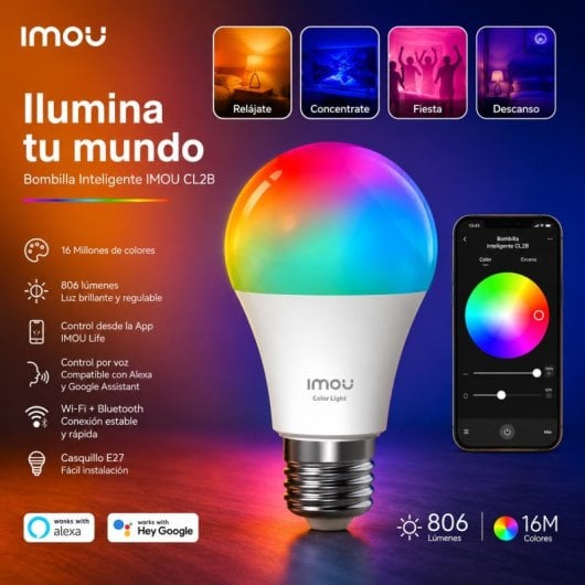 Ampoule intelligente Wi FiBluetooth Imou CL2B 16 de couleurs E27 LED 806 lm Contrôle vocal par application - vue 3