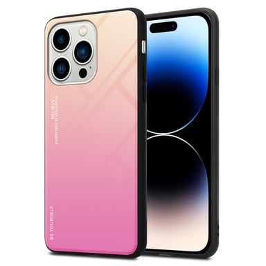Coque pour Apple iPhone 14 PRO en JAUNE - ROSE Housse de protection Étui bicolore en silicone TPU et dos en verre trempé