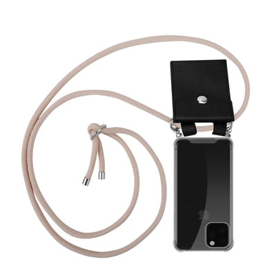 Tour de cou chaîne pour Apple iPhone 11 PRO en OR ROSE PERLÉ Housse de protection Étui en silicone avec anneaux argentés, cordon de serrage et étui amovible