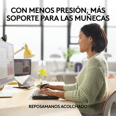 Logitech Wave Keys for Business, teclado ergonómico inalámbrico con reposamanos acolchado, tecnología Logi Bolt segura, Bluetooth, compatible con Wind