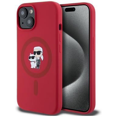 Karl Lagerfeld Custodia in silicone Karl&Choupette Heads Ring MagSafe per iPhone 15 rosso