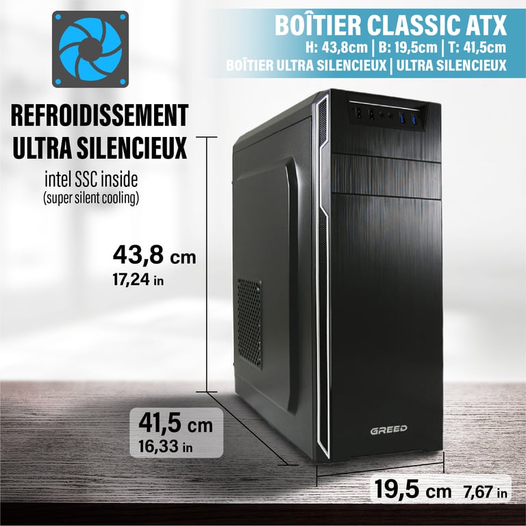 Greed Multimedia 7 Office PC / Ordinateur de bureau Intel Core i7 6700 Home Office Tour Computer avec DDR4 RAM 4 0 GHz 240 GO SSD + HDD DVD+RW USB 3.1 WiFi incl. Windows 11 Pro Neuf - vue 3
