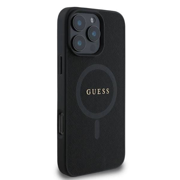 Guess Étui pour iPhone 16 Pro 6.3 étui rigide Saffiano Classic Logo MagSafe