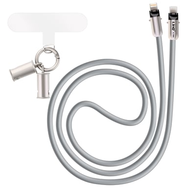 Tour de Cou 2 en 1 avec Câble USB-C vers Lightning Longueur 1.2m Gris