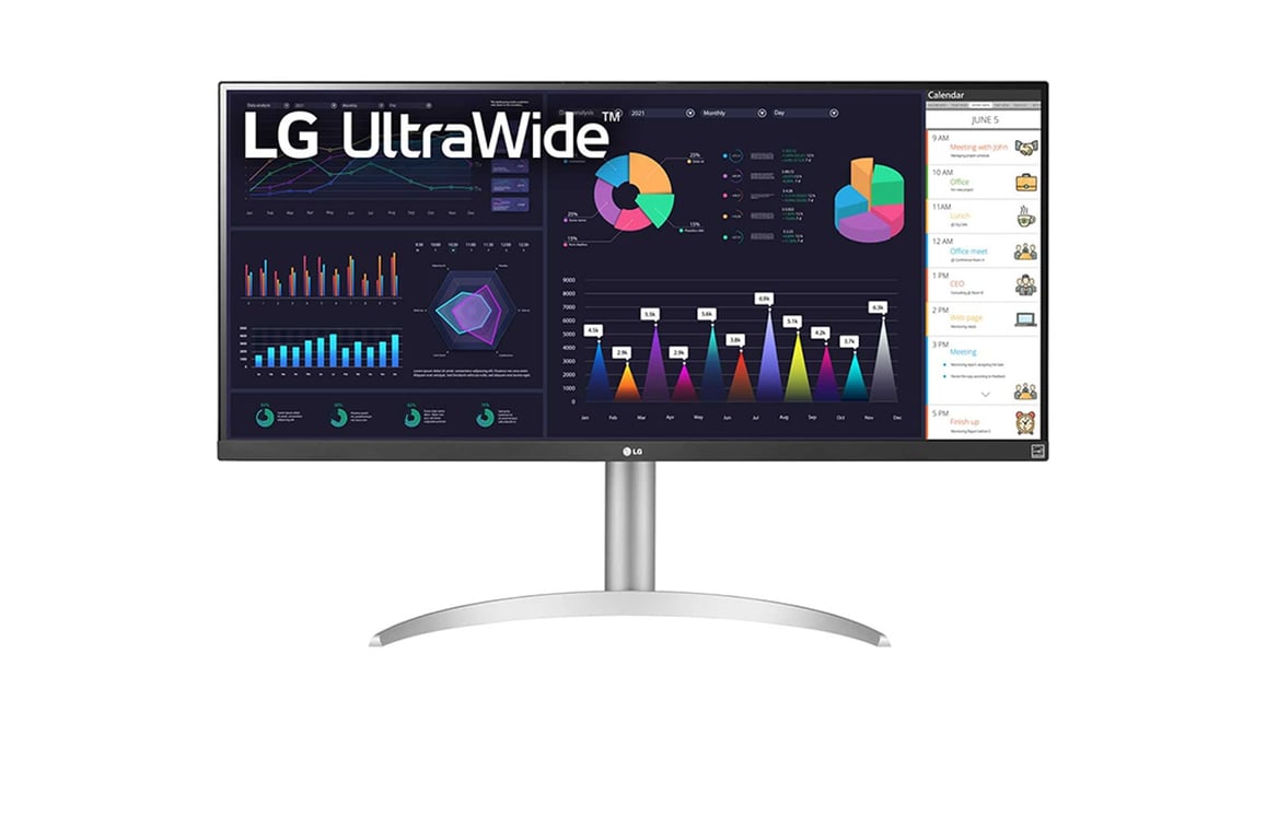 LG 34Wq650-W Écran Plat De PC 86,4 Cm (34 ) 2560 X 1080 Pixels Wfhd LCD Argent, Blanc - Très Bon État