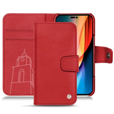 Housse cuir Apple iPhone 14 Pro - Rabat portefeuille - Rouge - Cuir lisse premium