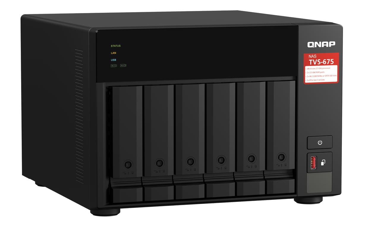QNAP TVS 675 NAS Tower ZhaoXin KaiXian KX 6000 KX U6580 8 Go DDR4 0 To QuTS hero Neuf - vue 3