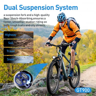 Vélo électrique Aairsk GT900 26 pouces, moteur 250 W, batterie 36 V 13 Ah, double suspension