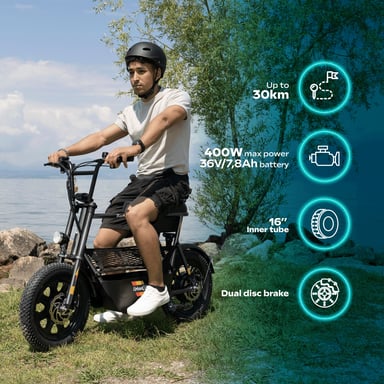 Draisienne Électrique Adulte Thunder 160 – Moteur 1100W - Autonomie Jusqu'a 30 km - Pneu 16'' FATBIKE - Batterie 42V/7,8Ah - Poids 28Kg