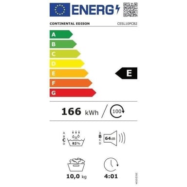 Secadora de ropa con bomba de calor CONTINENTAL EDISON CESL10PCB2 - 10 kg - 60 cm - Clase E - Negro