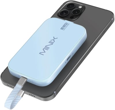 Enceinte SSD NVMe M.2 2230 Magnétique MINIX, Compatible uniquement avec iPhone 15/16 Pro Max ProRes, Port Audio USB Type C 2.0, Compatible avec iPad Pro, MacBook, Ordinateur Portable, PD 60W Max, Boîtier SSD Externe