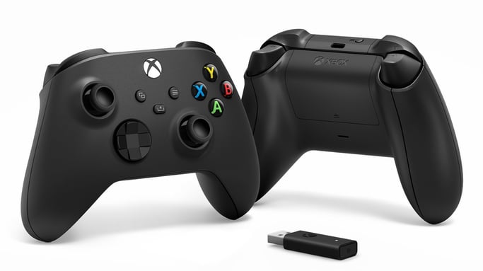 Mando inalámbrico Microsoft Xbox + adaptador inalámbrico para Windows 10 Gamepad negro PC, Xbox One, Xbox One S, Xbox One X, Xbox Series S, Xbox Series X