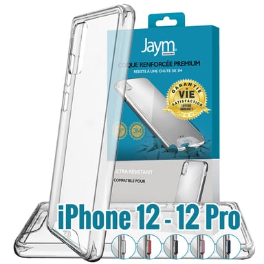 JAYM - Carcasa ultra rígida premium para Apple iPhone 12 - Apple iPhone 12 Pro - Certificado contra caídas desde 3 metros - Garantía de por vida - Transparente - 5 juegos de botones de colores incluidos