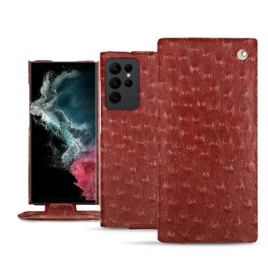 Housse cuir Samsung Galaxy S22 Ultra - Rabat vertical - Rouge - Cuir Abaca