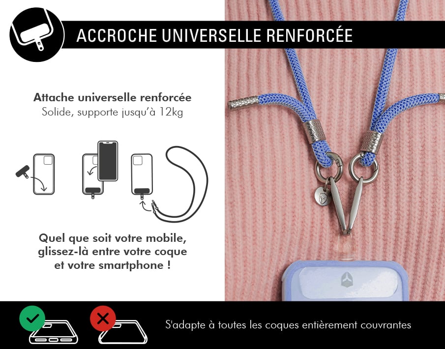 Bandoulière pour Smartphone Universel Double Accroche avec Système de Fixation Neuf - vue 3