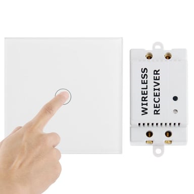Interrupteur Tactile Simple Voie Sans Fil Récepteur Porté 30 Mètres Design Blanc YONIS