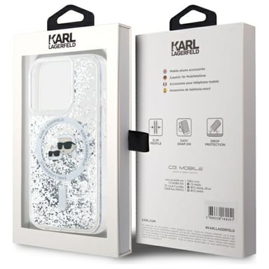 Custodia Karl Lagerfeld per iPhone 15 Pro Max 6,7'' Liquid Glitter custodia rigida trasparente Karl&Choupette Head Magsafe